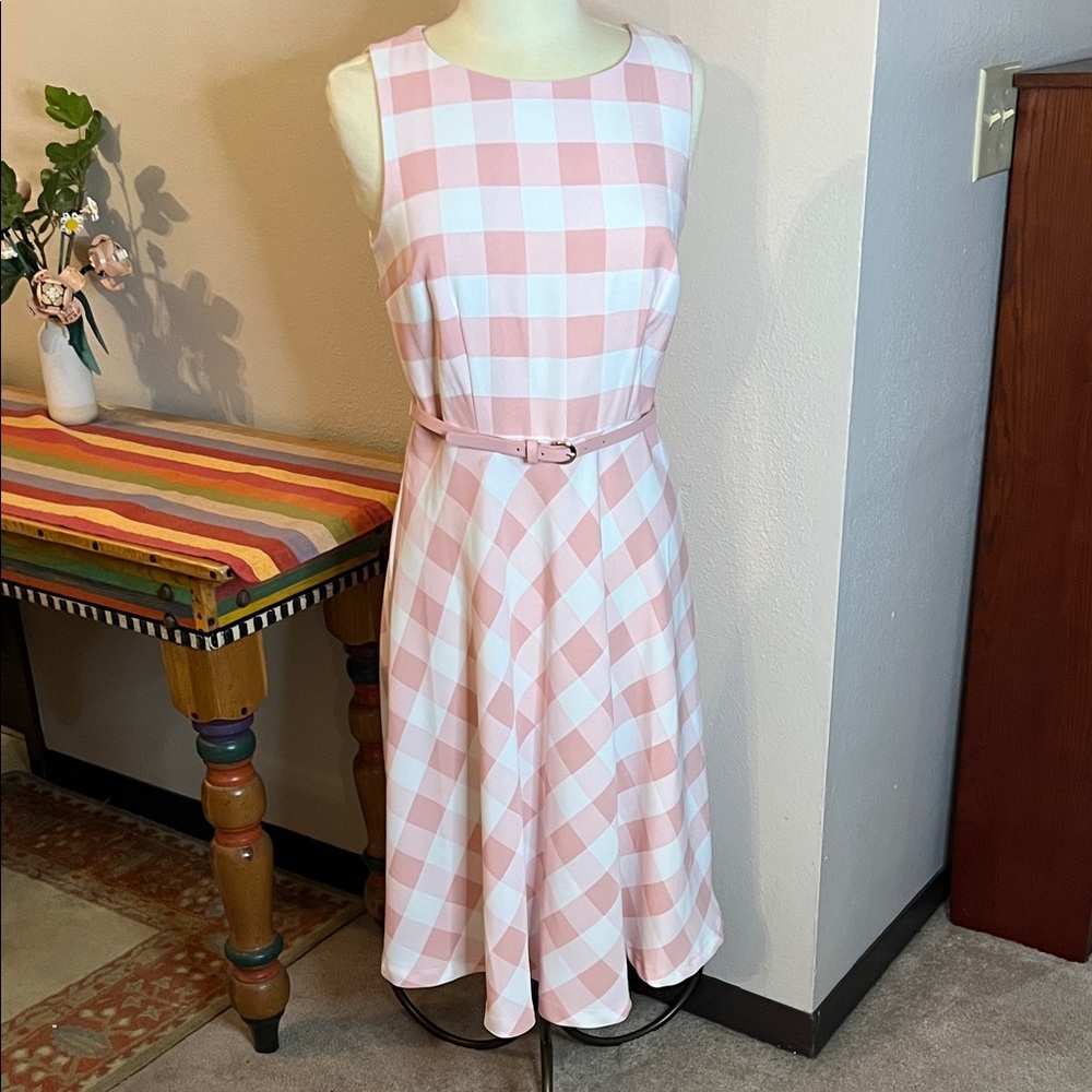 R&K Pink and White Checkered Midi Dress
